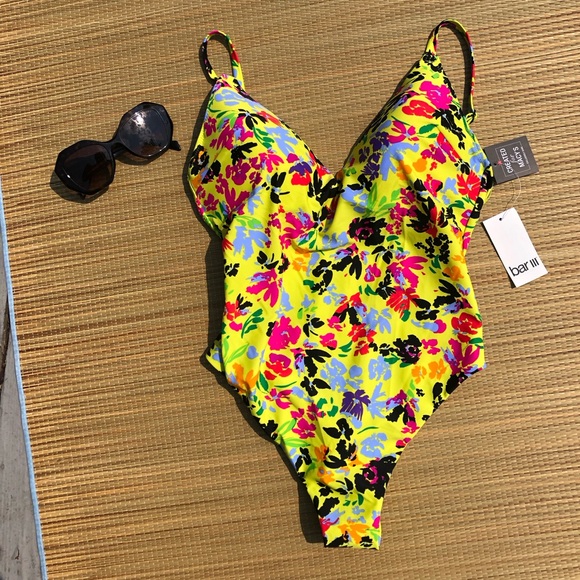 Bar III  One Piece Swimsuit - Yellow, Pink, and Blue Floral - Picture 3 of 6